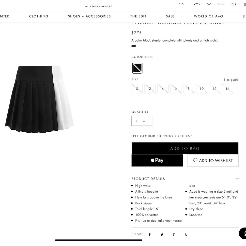 Alice + Olivia Wilcox Pleated Black White Colorblock Combo Mini Skirt - Picture 3 of 16